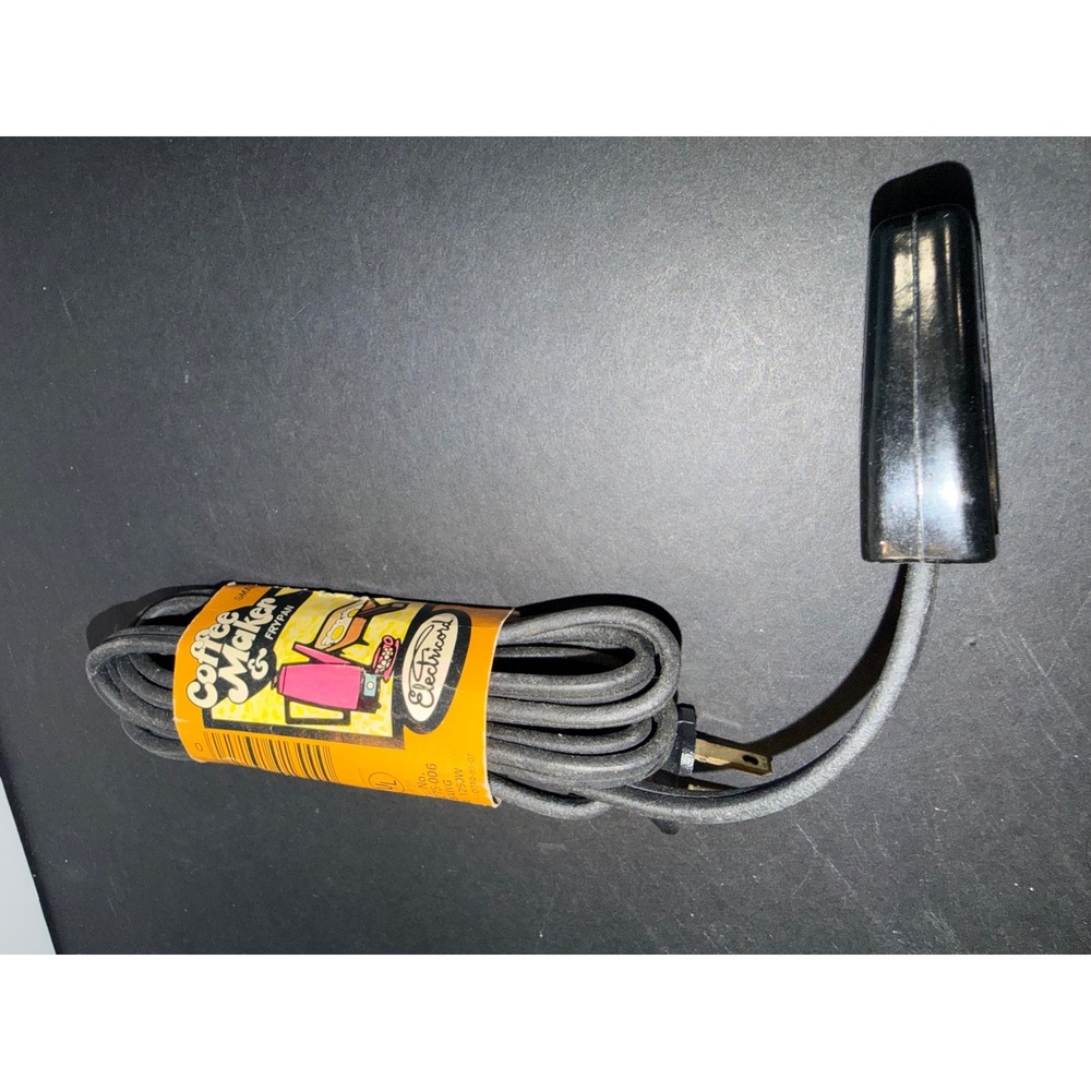 Electricord Vintage 6ft Coffee Maker Fry Pan Power Cord 2 Pin 1/2" Spacing Black